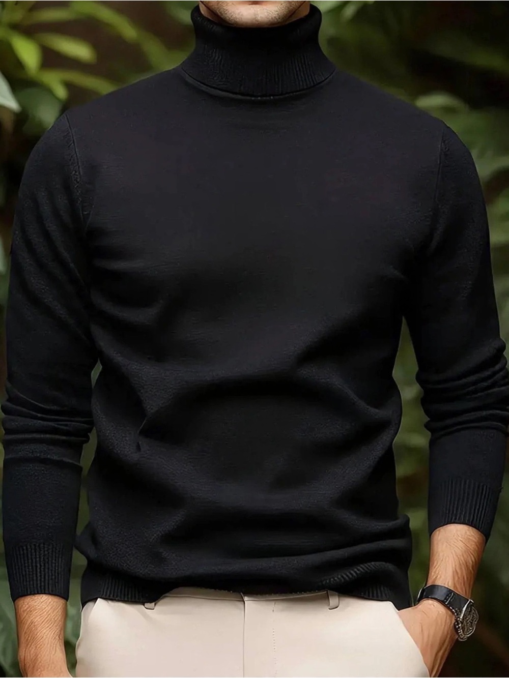 Men's Black Turtleneck Sweater - Classic Slim Fit